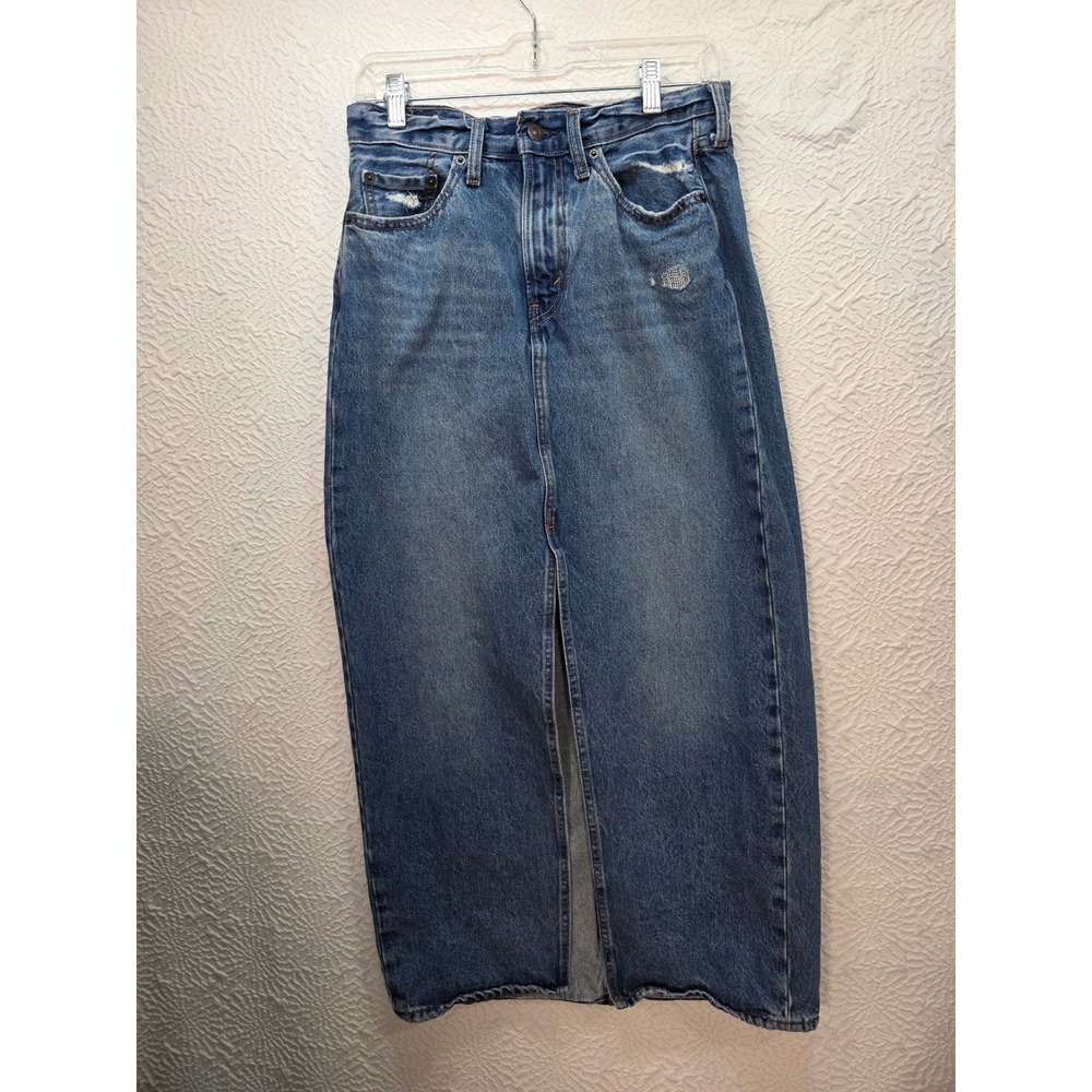 Levis Premium Ankle Column Skirt Women 27 Medium Wash Good Slit High Midi Maxi